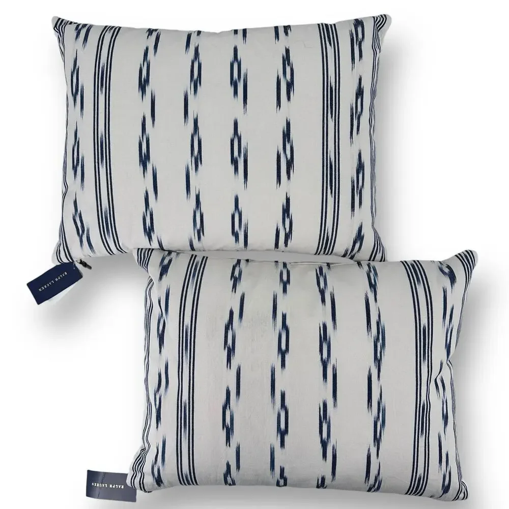 Ralph Lauren River Deocrative Throw Pillow Blue Ikat Feather Down Filled 15 X 20